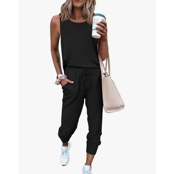 NEW Black Pretty garden Sleeveless Jumpsuit One Piece M - Picture 1 of 6